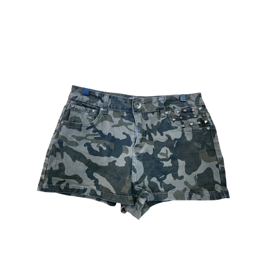 Camouflage Studded Denim Shorts For Women Size M Instant Vintage